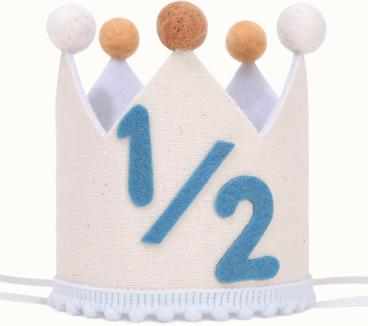 Blue and Cream 1/2 Birthday Hat for Baby Boys – Halfway to One Birthday Crown, Light Blue Felt Number Half Bday Decorations, 6 Months Milestone Party Hat for Baby Boy Photo Prop