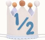Blue and Cream 1/2 Birthday Hat for Baby Boys – Halfway to One Birthday Crown, Light Blue Felt Number Half Bday Decorations, 6 Months Milestone Party Hat for Baby Boy Photo Prop