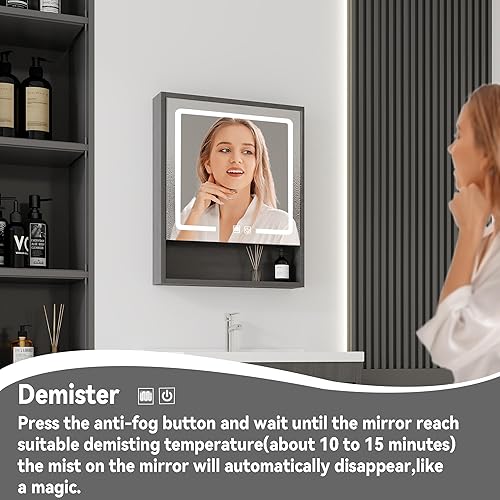 Miniatura 27 de Tocador de baño de 20 pulgadas con lavabo de cerámica, tocador de baño pequeño montado en la pared con puerta de cierre suave, gabinete flotante