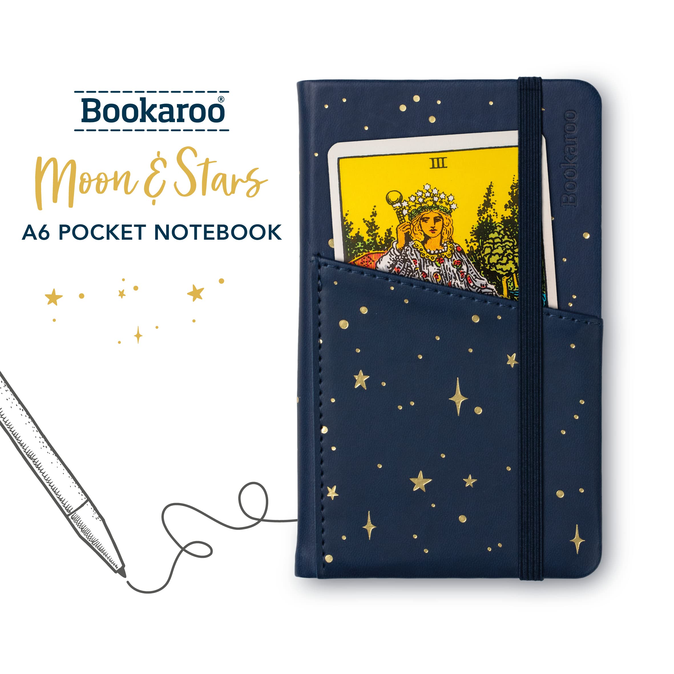 IF Moon & Stars - Bookaroo Pocket Notebook (A6) Journal, Dark Blue/Gold - Image 2