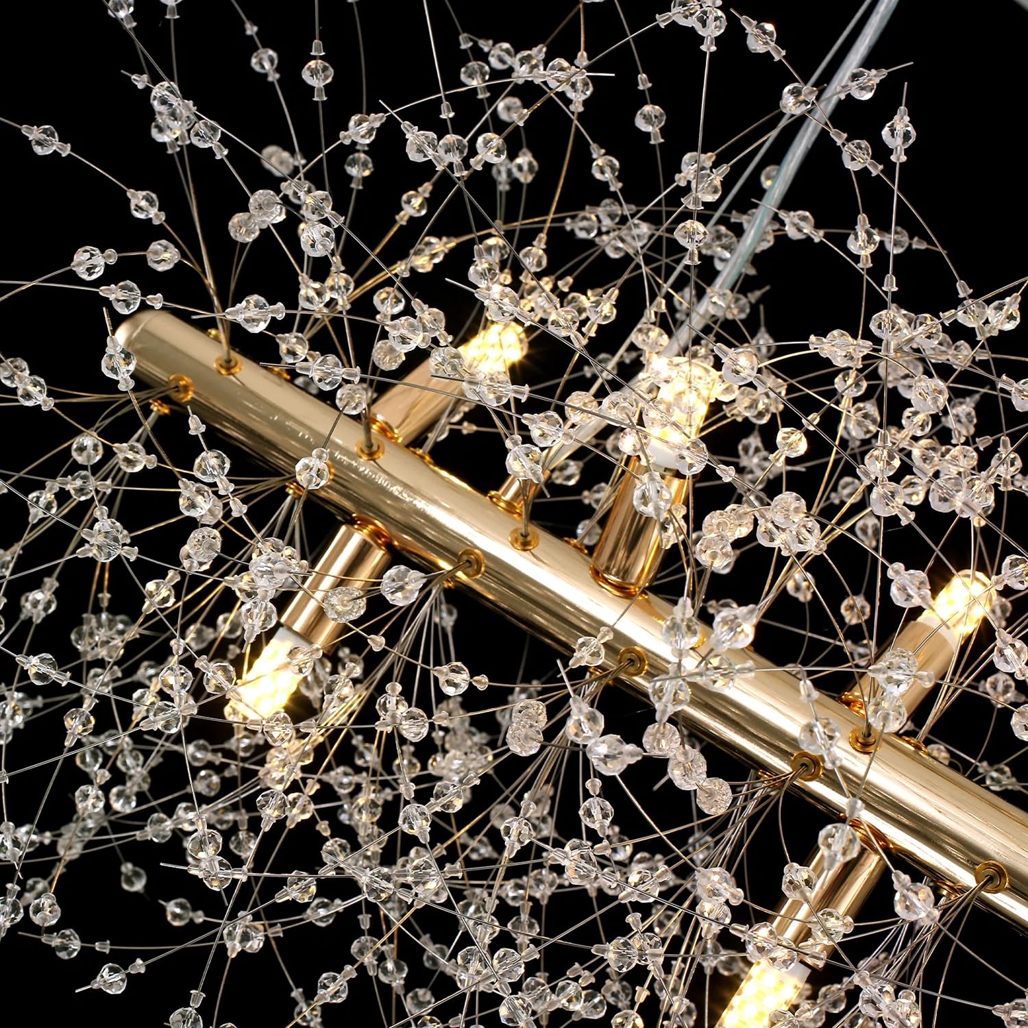 Współczesna lampa sufitowa LED Crystal Gold z 9 diodami w kształcie mniszka lekarskiego, 71 cm (28 cali), idealna do kuchni, jadalni i sypialni.