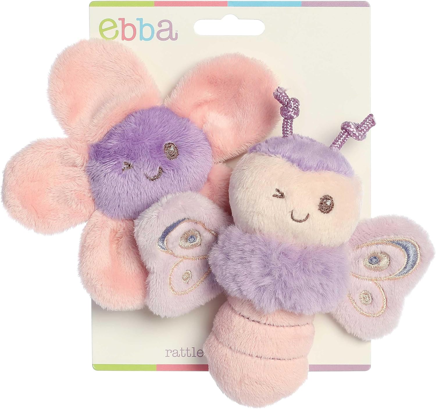 Ebba™ Playful Flutterflies™ Flutterfly™ Rattle & Crinkle Set Baby Stuffed Animal - Sensory Delight - Imaginative Play - Purple 4 Inches