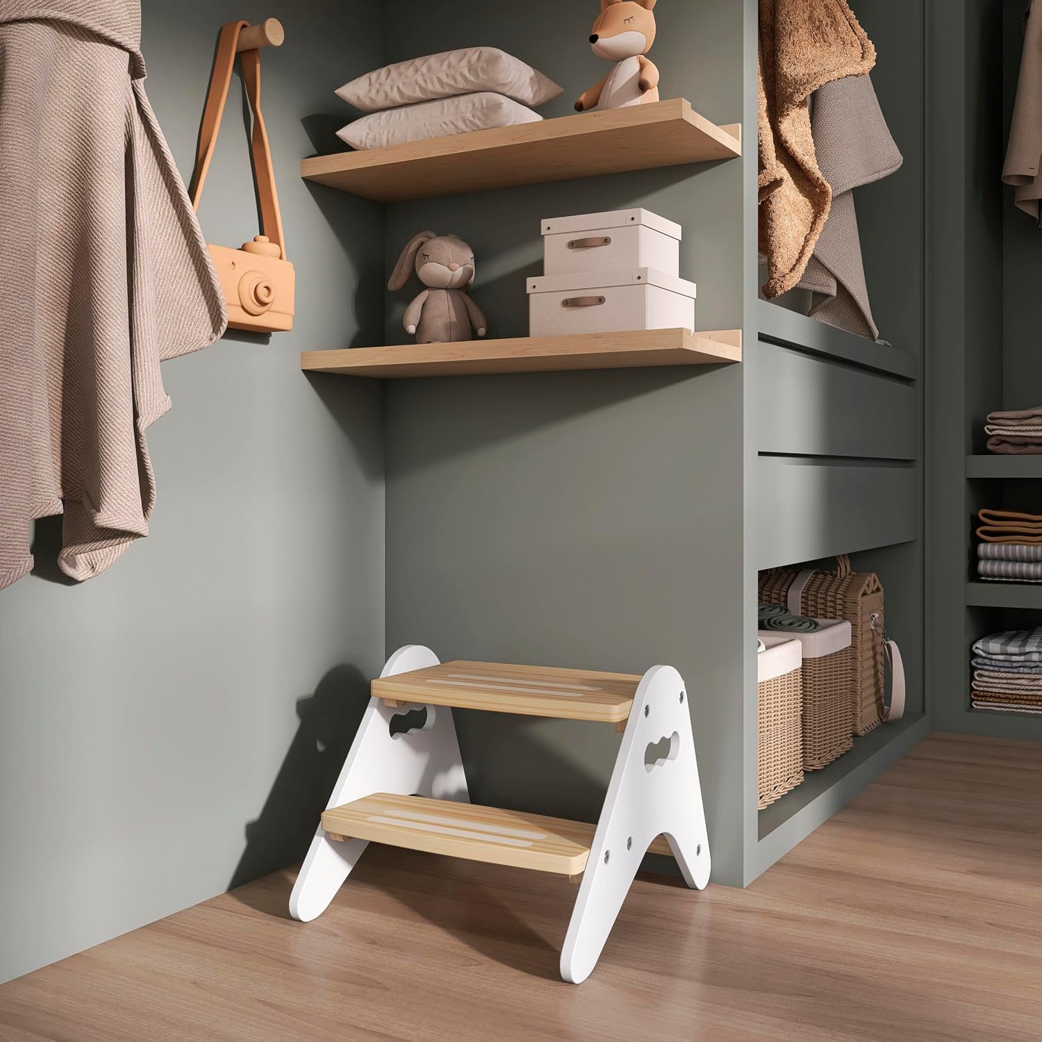 Dream On Me JPMA Certified Skyward Multipurpose Kids Step Stool with Anti-Slip Base, Greenguard Gold Certified, Made of Sustainable New Zealand Pinewood in White and Natural