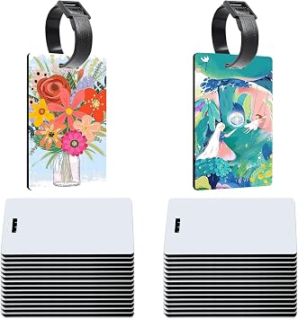 30 Pack Sublimation Luggage Tag Blanks, Double Sided MDF Suitcase Label Tag Blank Travel Bag Tags with Strap for DIY and Custom Design Work