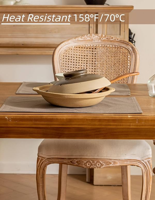 Placidy Linen Dining Table Placemats Set of 6 Indoor Brown Plate Placement Mats Farmhouse Cloth Place Mats Water Repellent Heat Resistant 12x18 Inch by Placidy - Used condition - Image 5