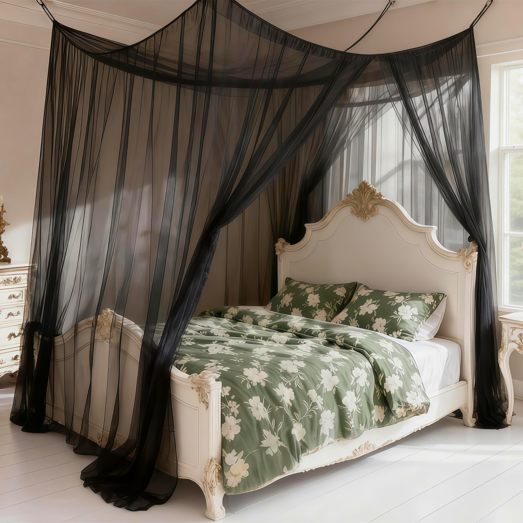 Eimilaly Square Ultra Large Mosquito Net with Carry Bag for Outdoor & Indoor Use, Netting Curtains โ Ideal for Camping, Picnics, Garden, Bedroom (3x3x2.5m/Black) โ image 1