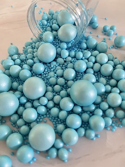 Metallic / Shimmer Balls Edible Cupcake Cake Topper Sprinkles (75G Tub) (Blue Shimmer Mix)