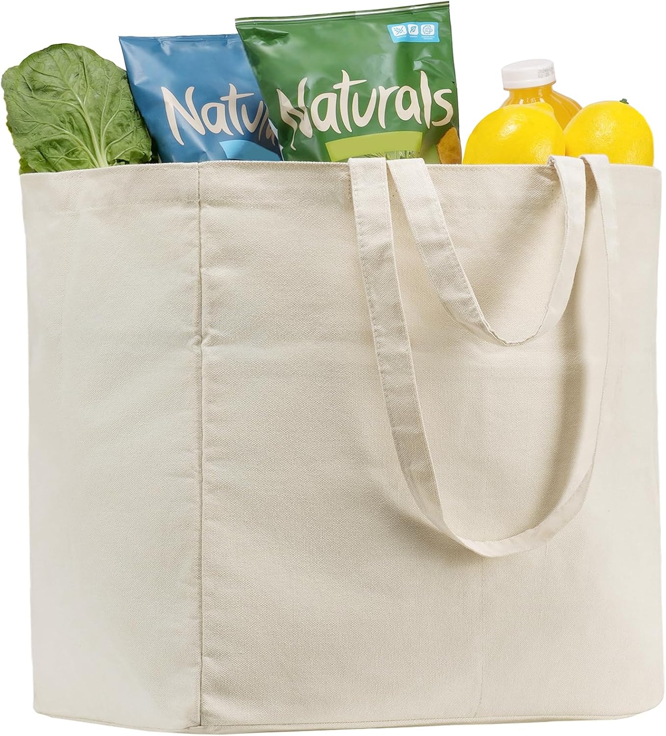 Carbrea Reusable Canvas Grocery Tote Bag with Bottom Support, Beige, 1 PCS