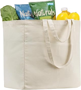 Carbrea Reusable Canvas Grocery Tote Bag with Bottom Support, Beige, 1 PCS