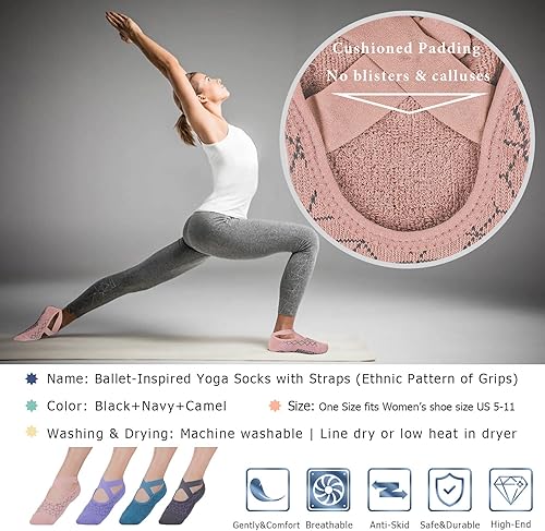 Miniatura 106 de Ozaiic - Calcetines de yoga para mujer con correas y agarres antideslizantes, ideales para pilates, Pure Barre, ballet, danza y entrenamiento