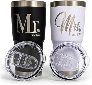 Maverick Advantage Mr Mrs Tumbler Set 30oz Insulated Cups for Couples | Engraved Double-Wall Vacuum Insulated Tumblers, Spill Proof Coffee Tumbler Set for Engagement, Weddings, & Anniversaries