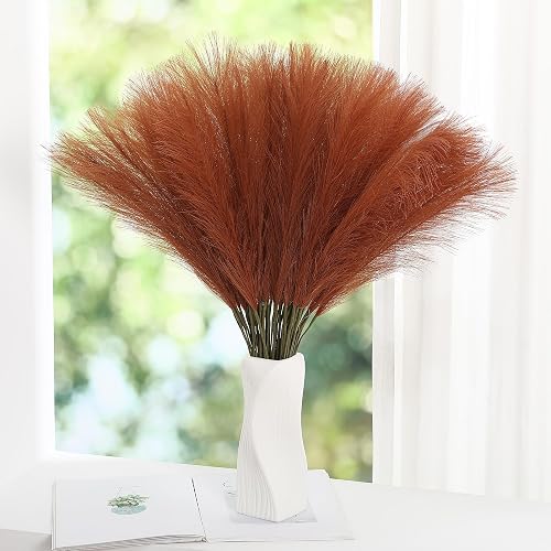 Wertuirk Burnt Orange Pampas Grass - 30pcs 24 Inch Artificial