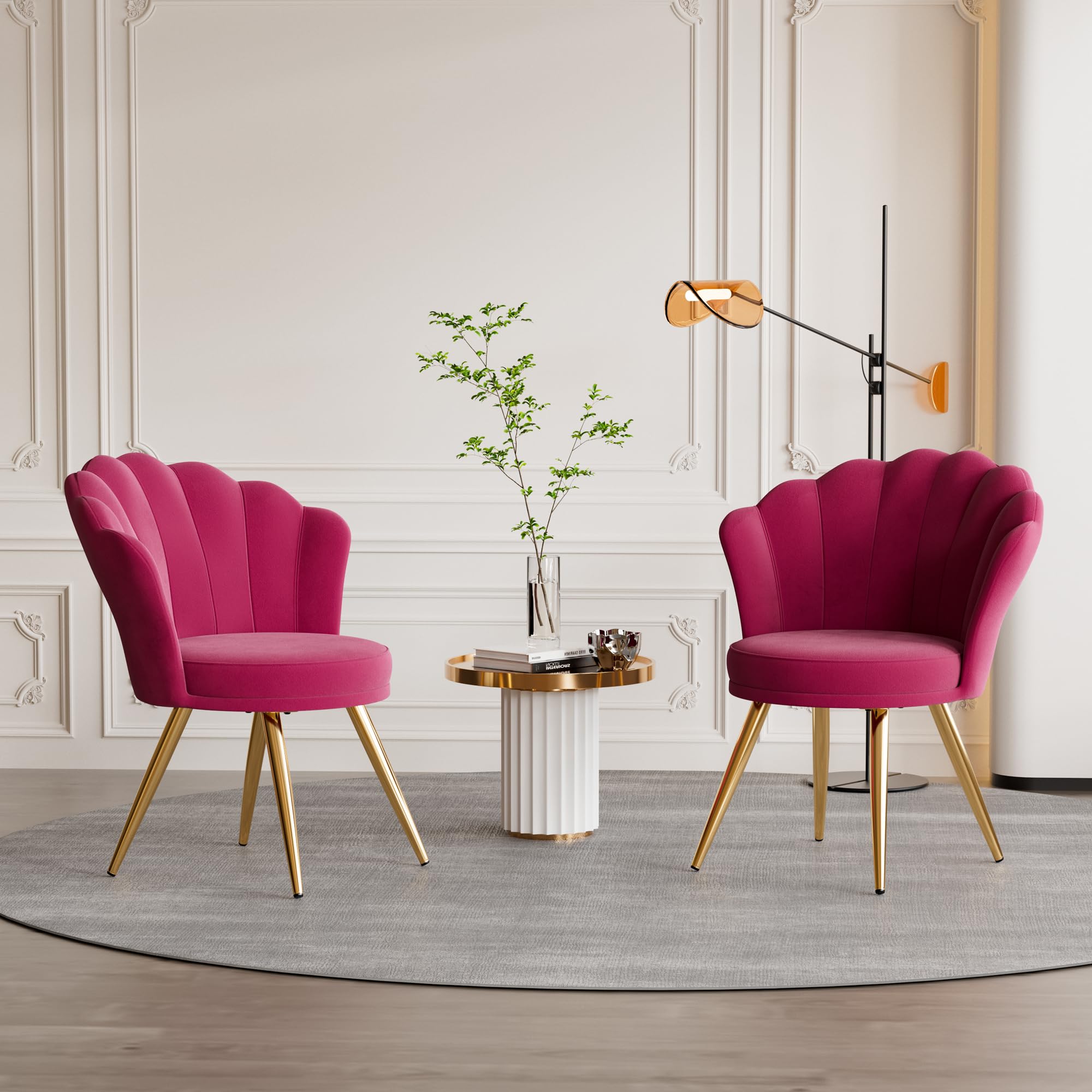 Aivermeil Velvet Accent Chair with Gold Metal Legs •Vanity Chair for Makeup Room •Upholstered Guest Chair for Living Room •Side for Bedroom •Fushia •Set of 2