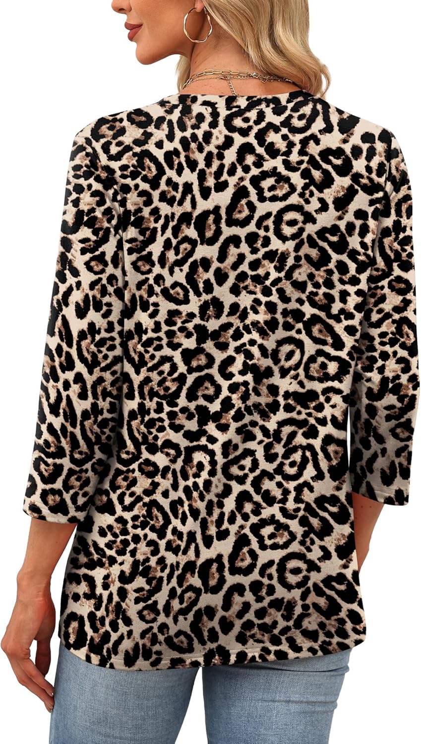 OFEEFAN 3/4 Length Sleeve Womens Tops Dressy Casual Blouses Crew Neck T Shirt Fashion Clothing Loose Fit - Image 5