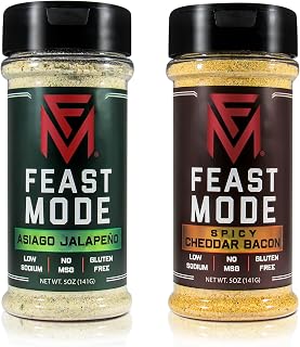 Feast Mode Flavors | Cheddar Jalapeno Pack | 2 count | 5oz seasonings | Asiago Jalapeno | Spicy Cheddar Bacon | meal prep seasoning, low sodium, no msg, gluten free, low calorie, no artificial fillers, healthy flavoring