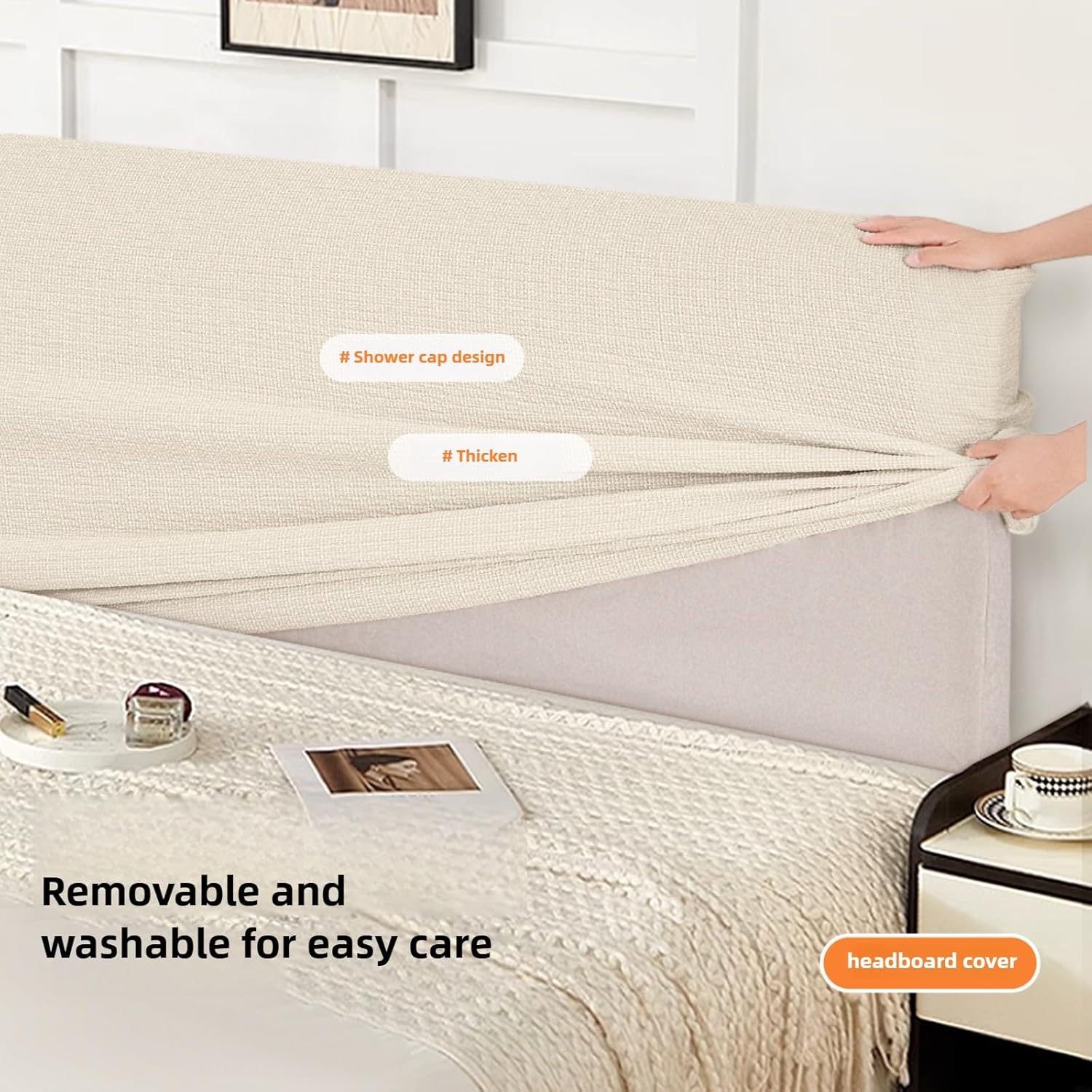 EFELIM Stretch Headboard Covers for Full Queen King Size Bed Headboard Slipcover, Thickened Bed Head Cover Anti Slip Headboard Dustproof Protector Cover (Beige,King:190-220cm/75-86.6'')