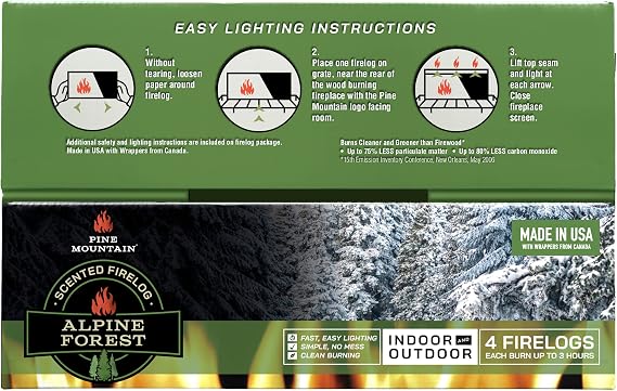 Pine Mountain Alpine Forest 3-Hour Fire Log, 4 Firelogs Total, 15.2 LB