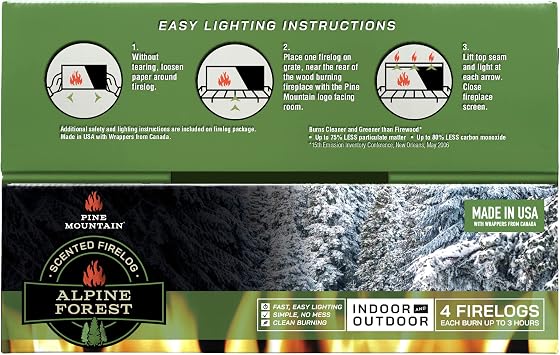 Pine Mountain Alpine Forest 3-Hour Fire Log, 4 Firelogs Total, 15.2 LB