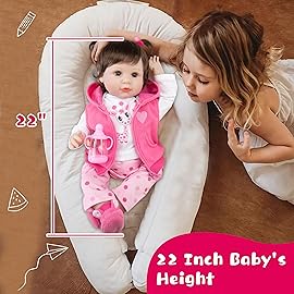 Milidool Lifelike Reborn Baby Dolls Girl, 22 inch Realistic Silicone Baby Doll Weighted Soft Body Baby Doll Real Life Baby Dolls with Accessories for 3+ Year Old Girls Gifts, Pretend Play, Collection