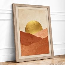 Golden Horizon Minimalist Framed Wall Art Print A1 84.1 59.4cm Oak, Wall Decor for Living Room, Bedroom, Office & Home, Ready to Hang, Art Gift