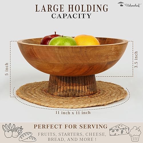 Miniatura 6 de UrbanHut Frutero de madera, cuencos decorativos de pedestal para cenas finas, decoración de mesa, mesa de comedor y centro de mesa de cocina para