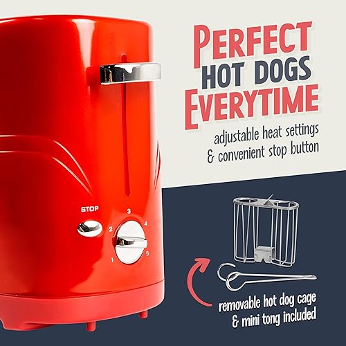 Miniatura 6 de Tostador Nostalgia hdt600retrored Retro Series Pop-Up Hot Dog Rojo