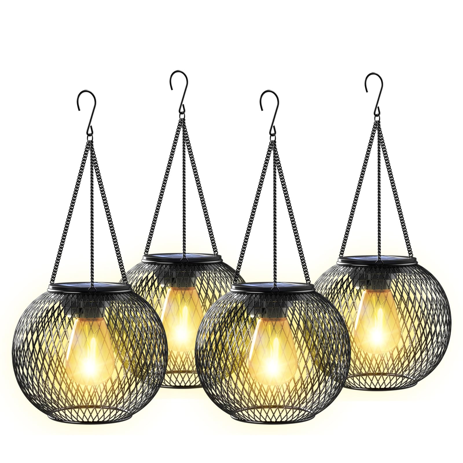 KagoLing Solar Lights Outdoor Garden, 4 Pack Vintage Metal Hanging Solar Lanterns with LED Bulb, IP65 Waterproof Outside Light, Garden Ornaments Outdoor for Yard Patio Table Balcony（Warmwhite）
