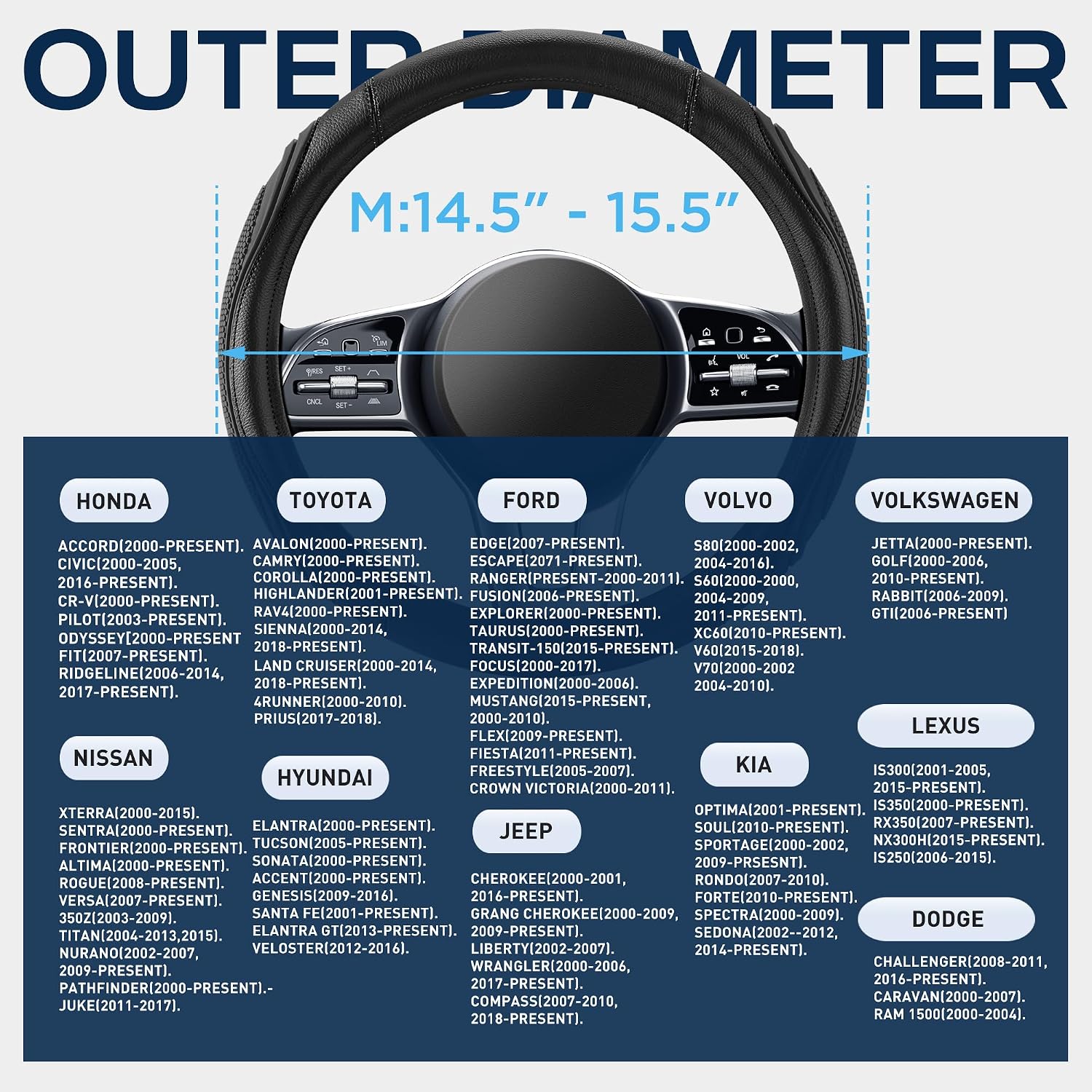 Road Comforts Car Steering Wheel Cover - Microfiber Leather Steering Wheel Wrap Sports 14.5-15 Inch Steering Wheel Cover Non-Slip for Men Women Black Color