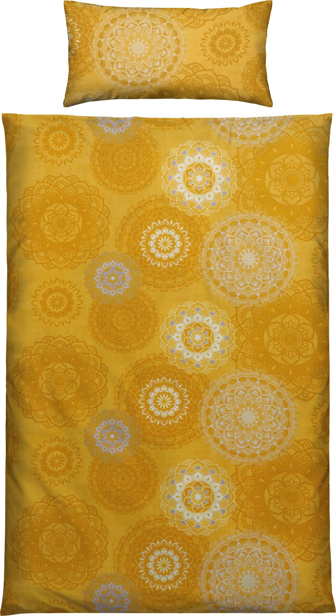 Erwin Müller Bettwäsche, Bettgarnitur Flanell - Mandala - mollig warm, temperaturregulierend, mit praktischem Reißverschluss - Curry Größe 40x80 cm / 135x220 cm