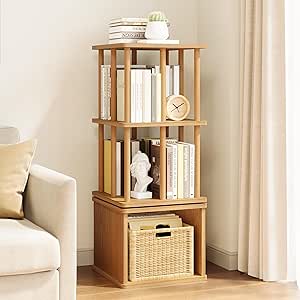 Flycity 5 Tier Rotating Bookshelf, 360Â° Display Bookcase, Gold - View #9