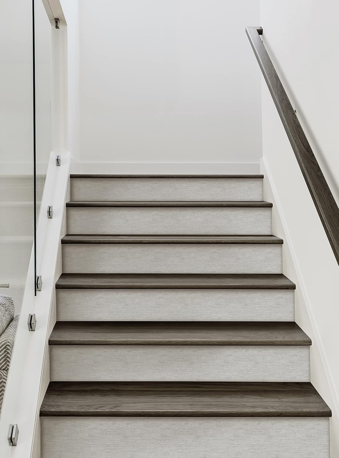 Canvas Look Peel and Stick Stair Riser Strips (15 Pack - 48" w x 6.5" h, Light Grey) - Adhesive Backed Vinyl, Removable and Repositionable