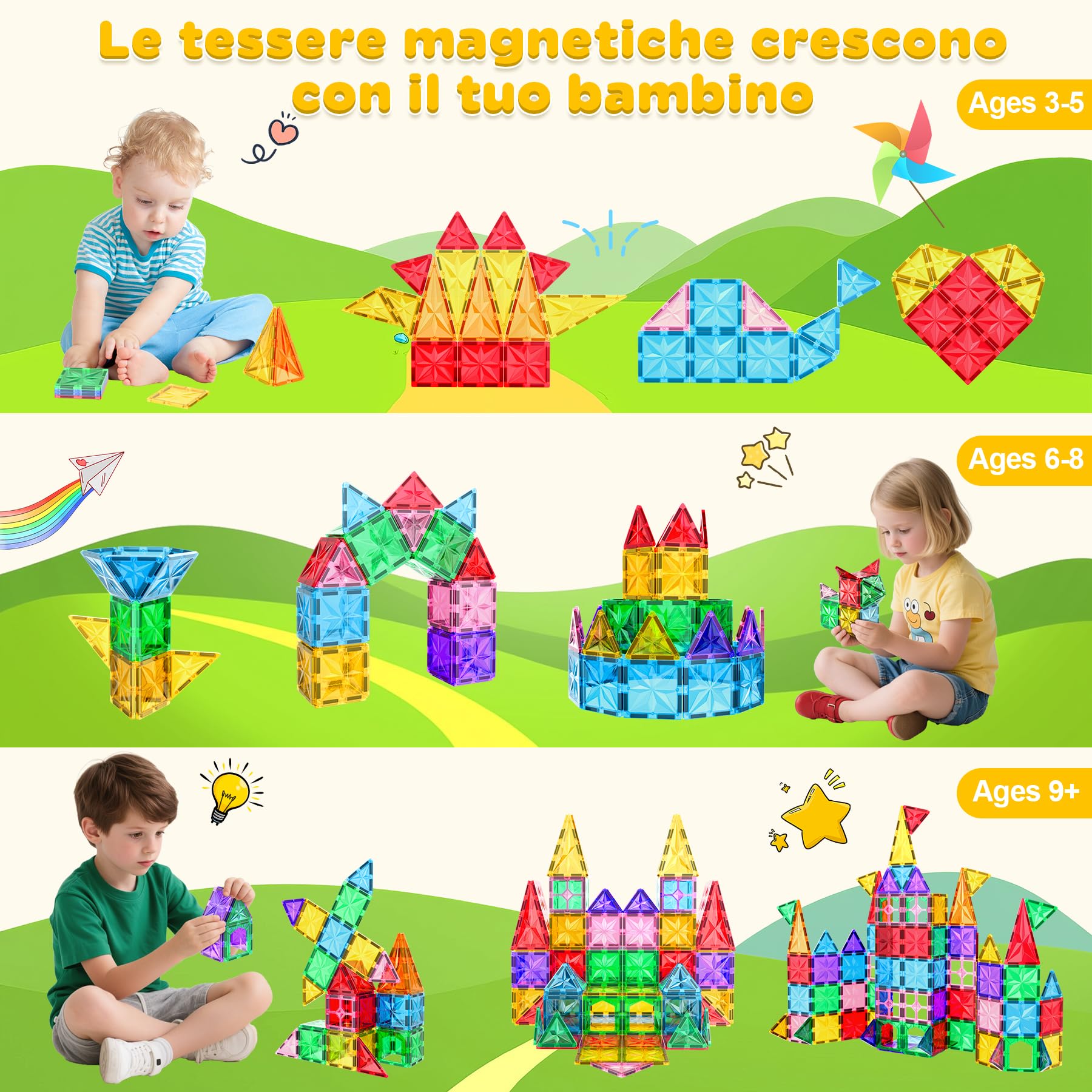 Lovchil Costruzioni Magnetiche Giochi, blocchi costruzioni magnetici per bambini Montessori STEM Educativi Calamite Giocattoli per 3 4 5 6 7 8 Anni Ragazzi Ragazze bambina Regalo - 42 Pezzi