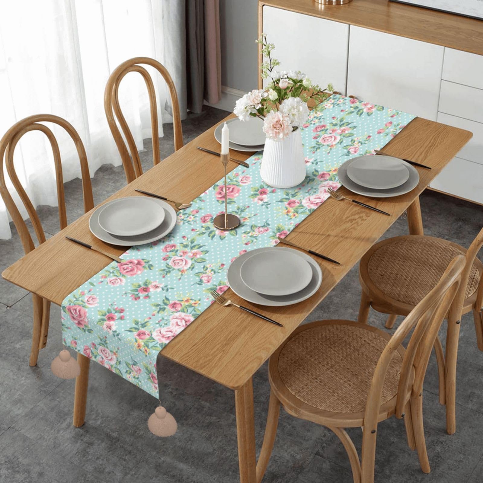 Chemin de table de Noël floral de 152 cm pour des fêtes inoubliables