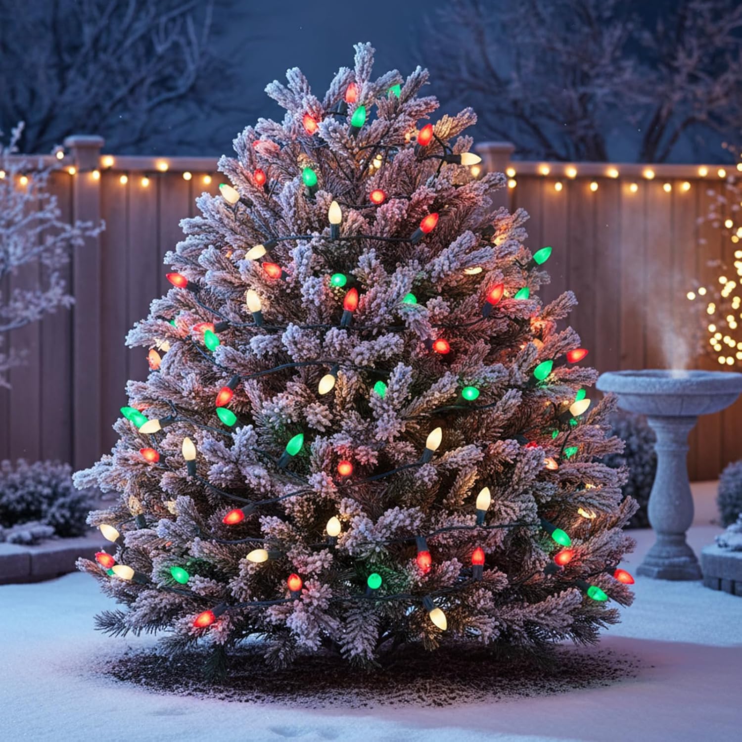 C7 LED Red White and Green Christmas Lights,25ft Vintage Ceramic Christmas String Light with 27 Multicolor LED Bulbs(2 Spare),Outdoor Hanging Lights for Garden House Xmas Garland Tree Decor