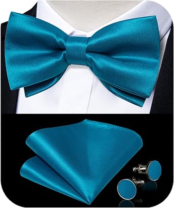 DiBanGu 3PCS Bow Ties for Men Pre-Tied Bow Tie and Pocket Square Set Adjustable Solid Satin Formal Tuxedo Bow Tie Wedding