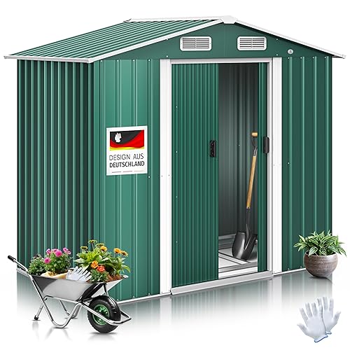 KESSER® XL Metall Gerätehaus 4,2m³ mit Fundament | Inkl. Arbeitshandschuhe