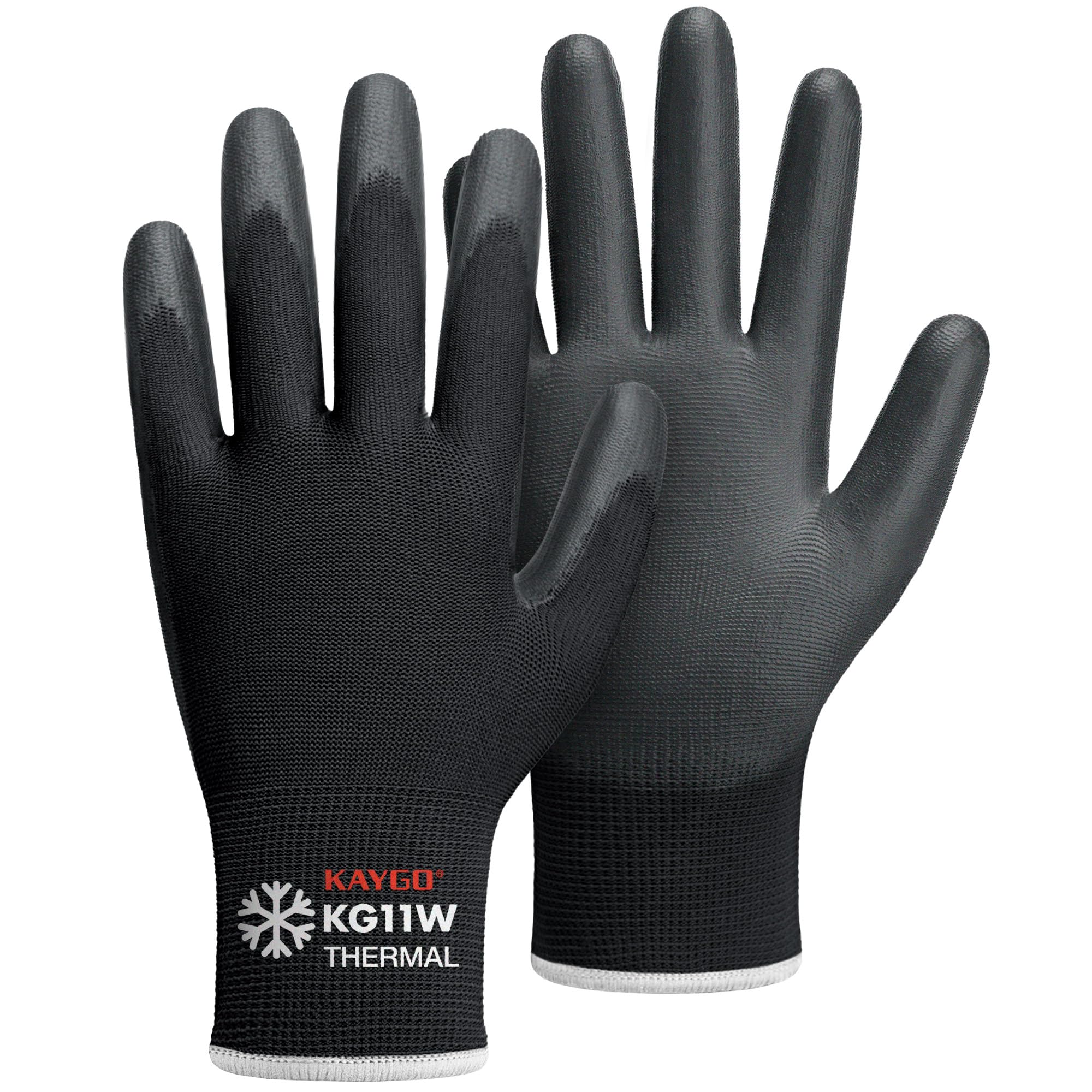 KAYGO Work Gloves PU Coated-12 works, Thermal Fleece Liner, Good Grip, KG11W
