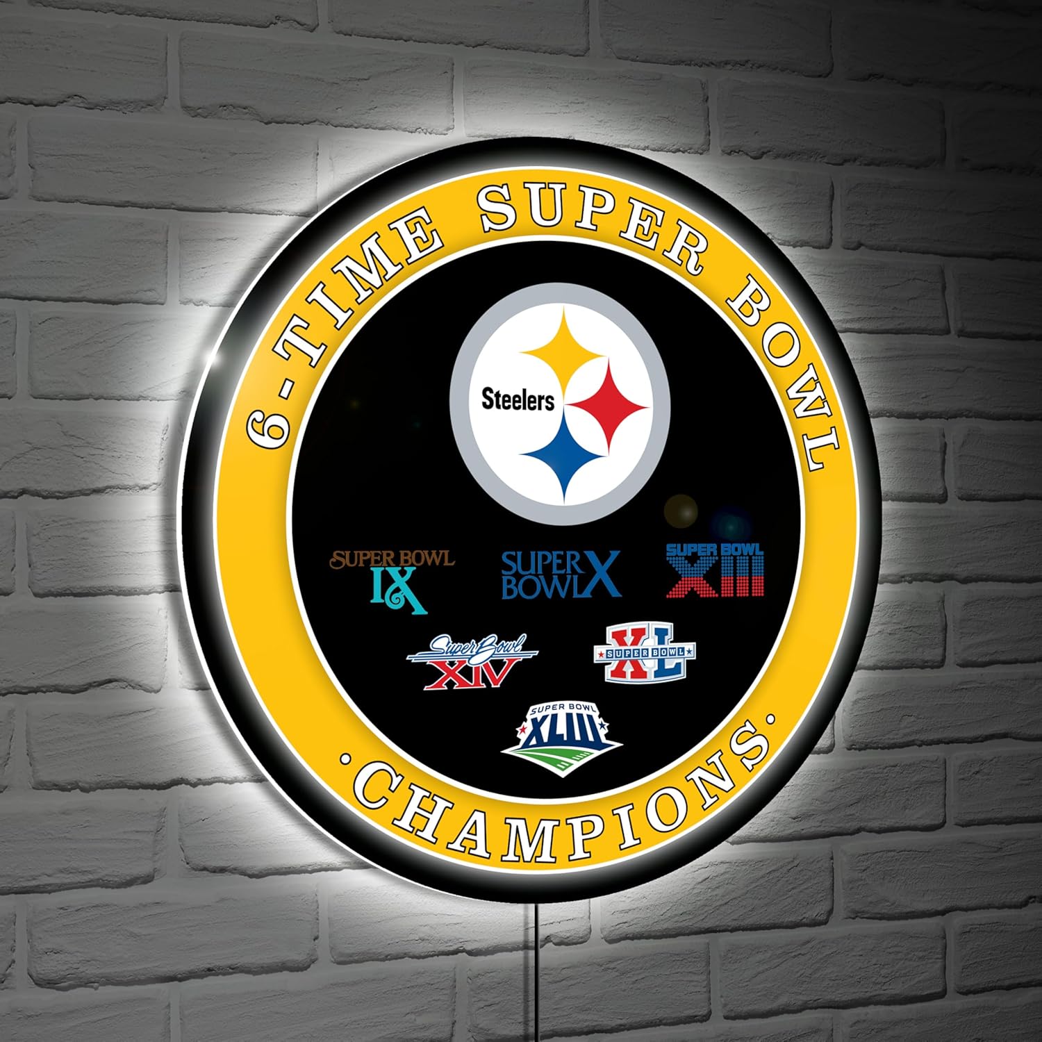 Team Sports America NFL Pittsburgh Steelers Multi-Win Superbowl Champions | Ultra-Thin LED Light Wall Sign Décor | Made in the USA | Football Fan Décor for Office, Living, Game or Bedroom