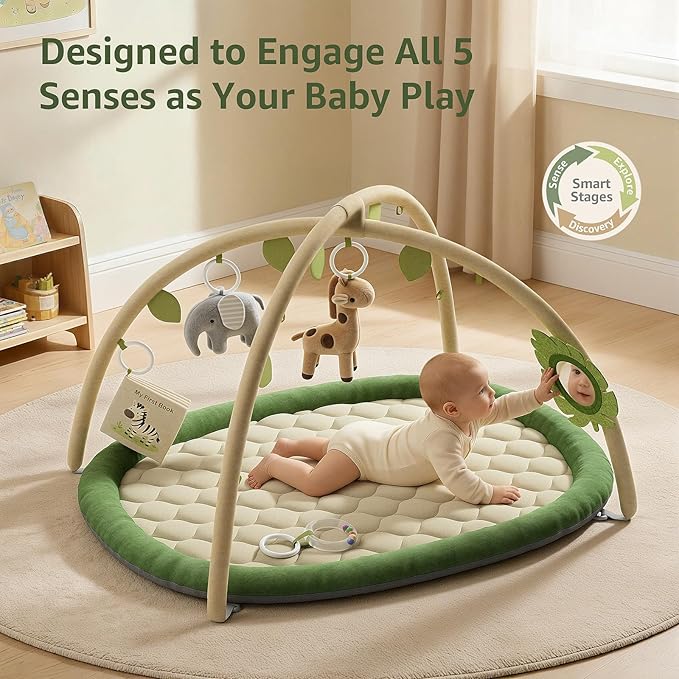 Baby Play Gym & Activity Mat, Alfombrilla de Juego para Bebés con 5 Juguetes Desmontables, Verde miniatura 2