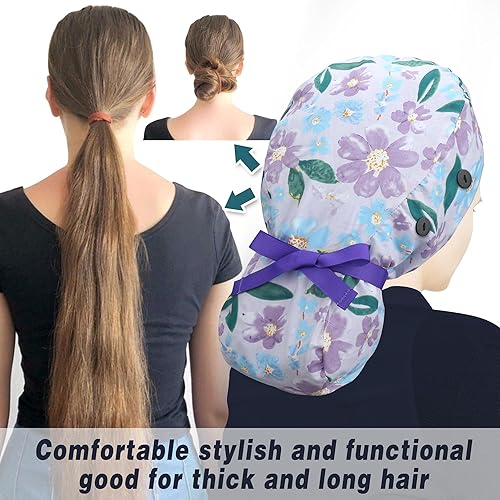 Miniatura 178 de ABAMERICA Gorras quirúrgicas para mujer, gorro de enfermera, soporte funcional para cola de caballo para cabello largo, individual o forrado