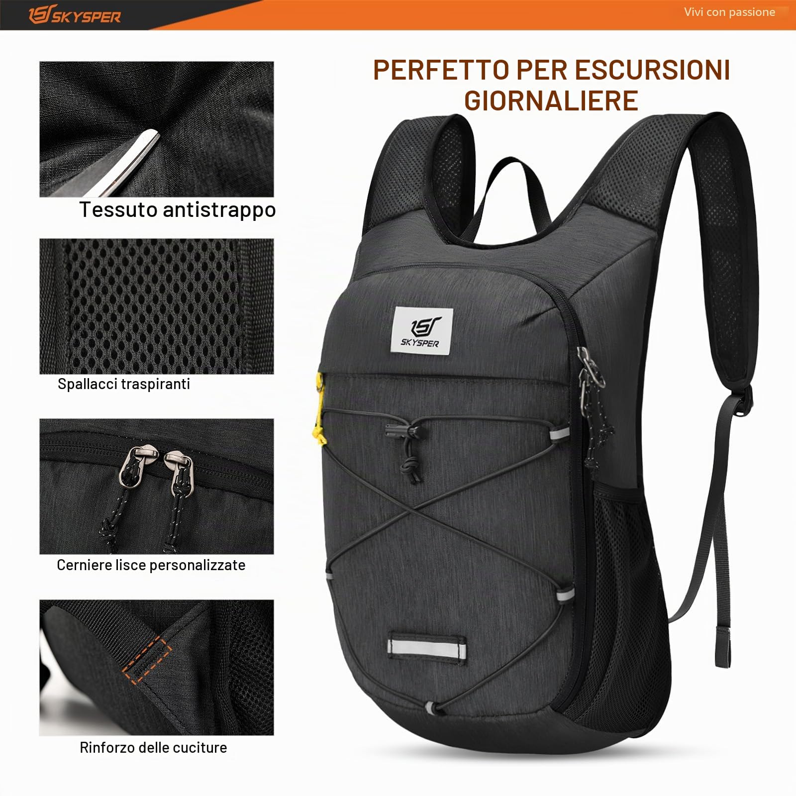SKYSPER Zaino Trekking 10L, Zaino Ultraleggero Pieghevole Piccolo Zaino per Uomo Donna Zaino da Trekking per Viaggio Escursoione Gita Bici