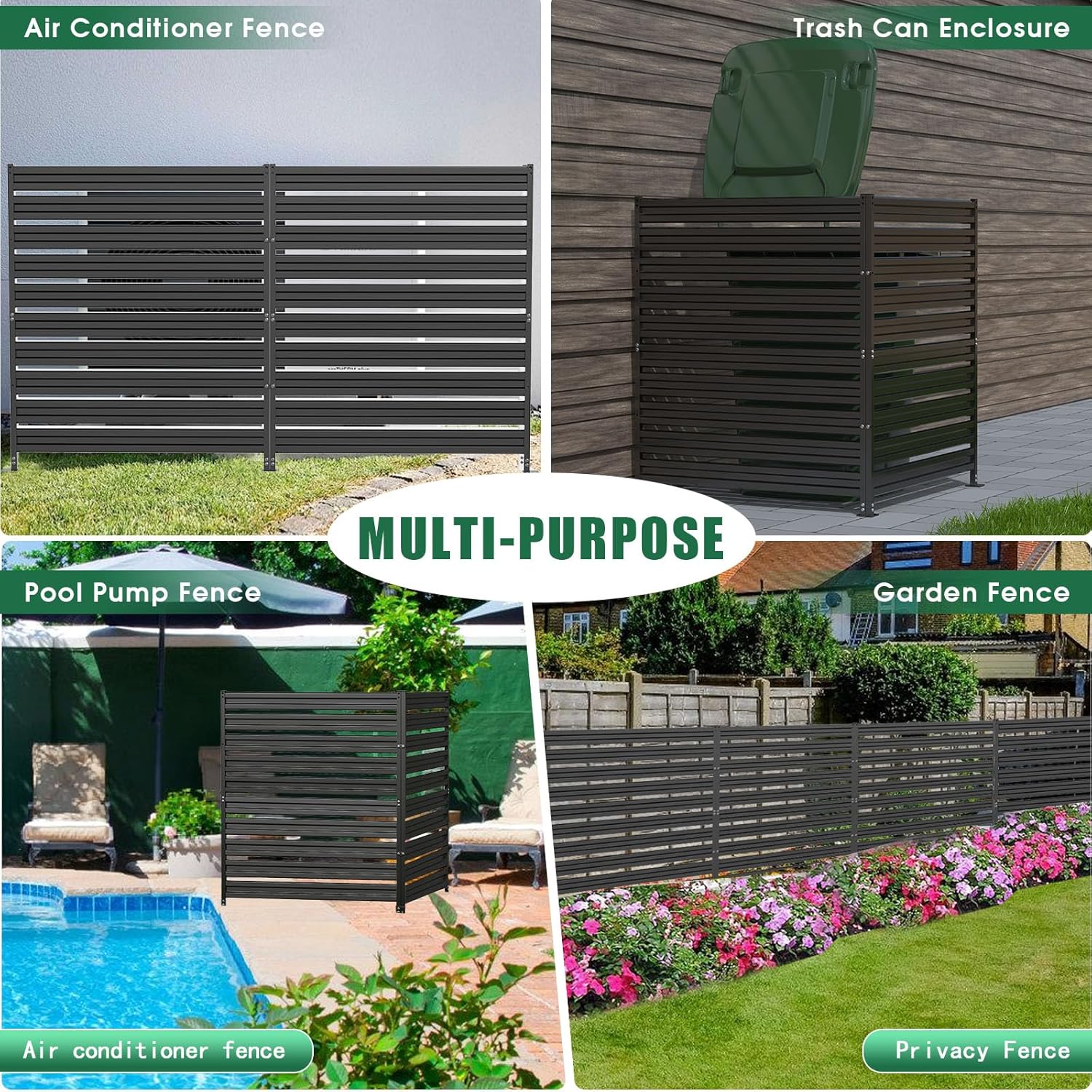 Metal Privacy Fence Panels for Outside, 42 H x 38 W (3 Panels) Air Conditioner Fences, Pool Equipment Enclosure Trash Can Fence, No Dig Privacy Screen Fencing for Outdoor, Black (Missing parts)
