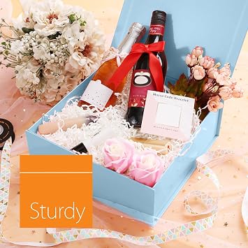 Gift Box with Lid, Blue Gift Box 9x9x3.4 Inches, Rose Gold Gift Box, Bridesmaids Proposal Box with Magnetic Closure for All Occasion