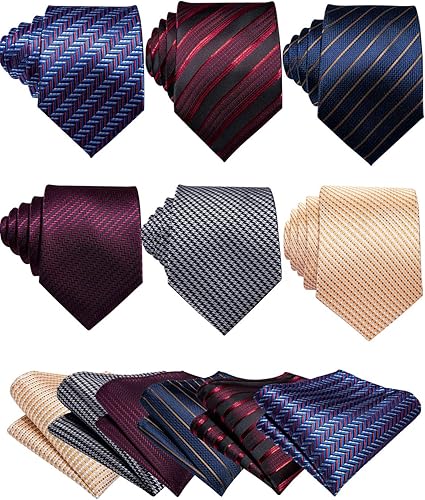 Miniatura 3 de Barry.Wang Conjunto de corbata de cachemira para hombre con gemelos cuadrados de bolsillo, corbata tejida de seda, corbata formal para boda, fiesta
