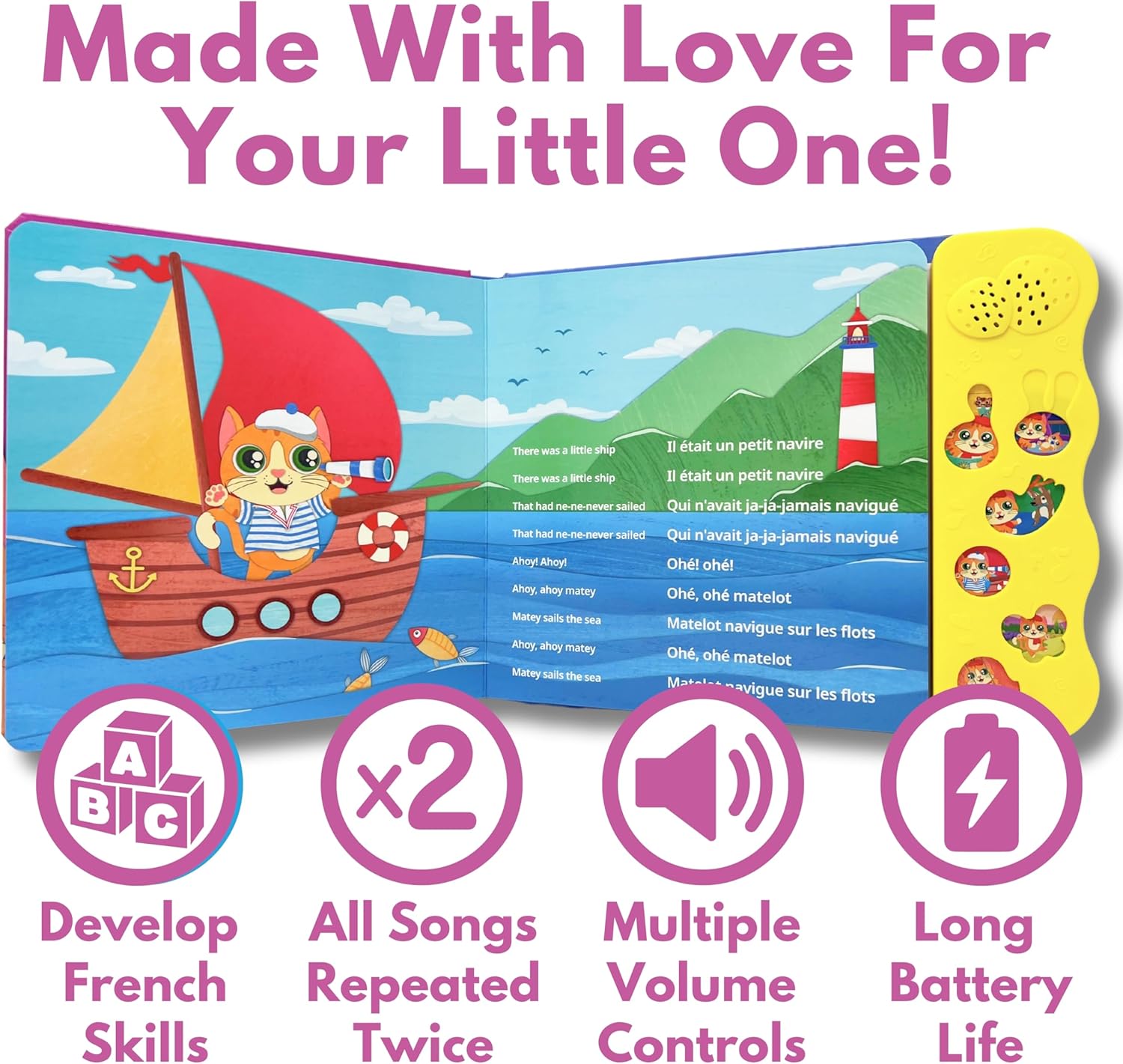 Vol. 2 — Interactive Sound Board Book for Toddlers 1-3, Bilingual English & French Songs & Music, Talking Musical Learning Toy and Gift for Babies & Kids