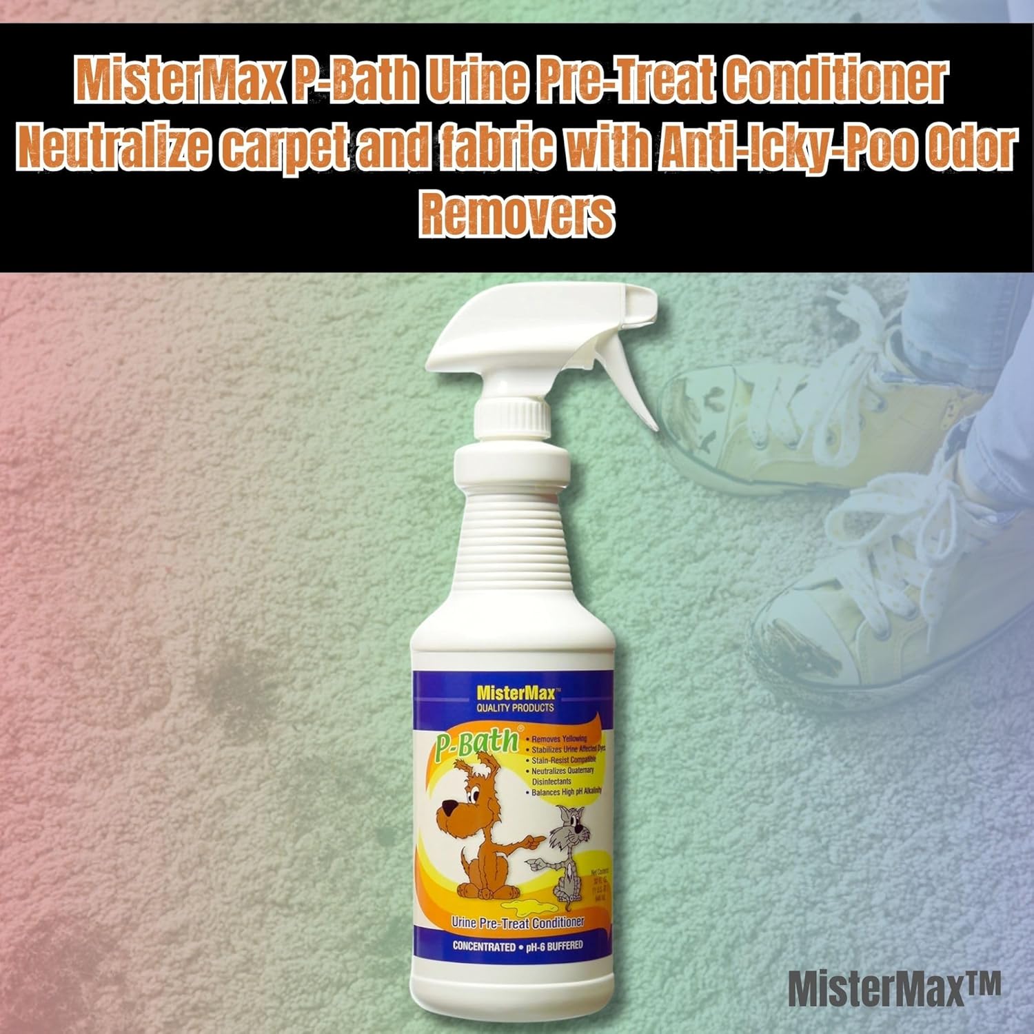 Mister Max Anti Icky Poo Pet Enzyme Cleaner - Cat & Dog Urine Odor Remover, Stain Remover, & P-Bath Urine Pre-Treat Conditioner - Complete Spray Set