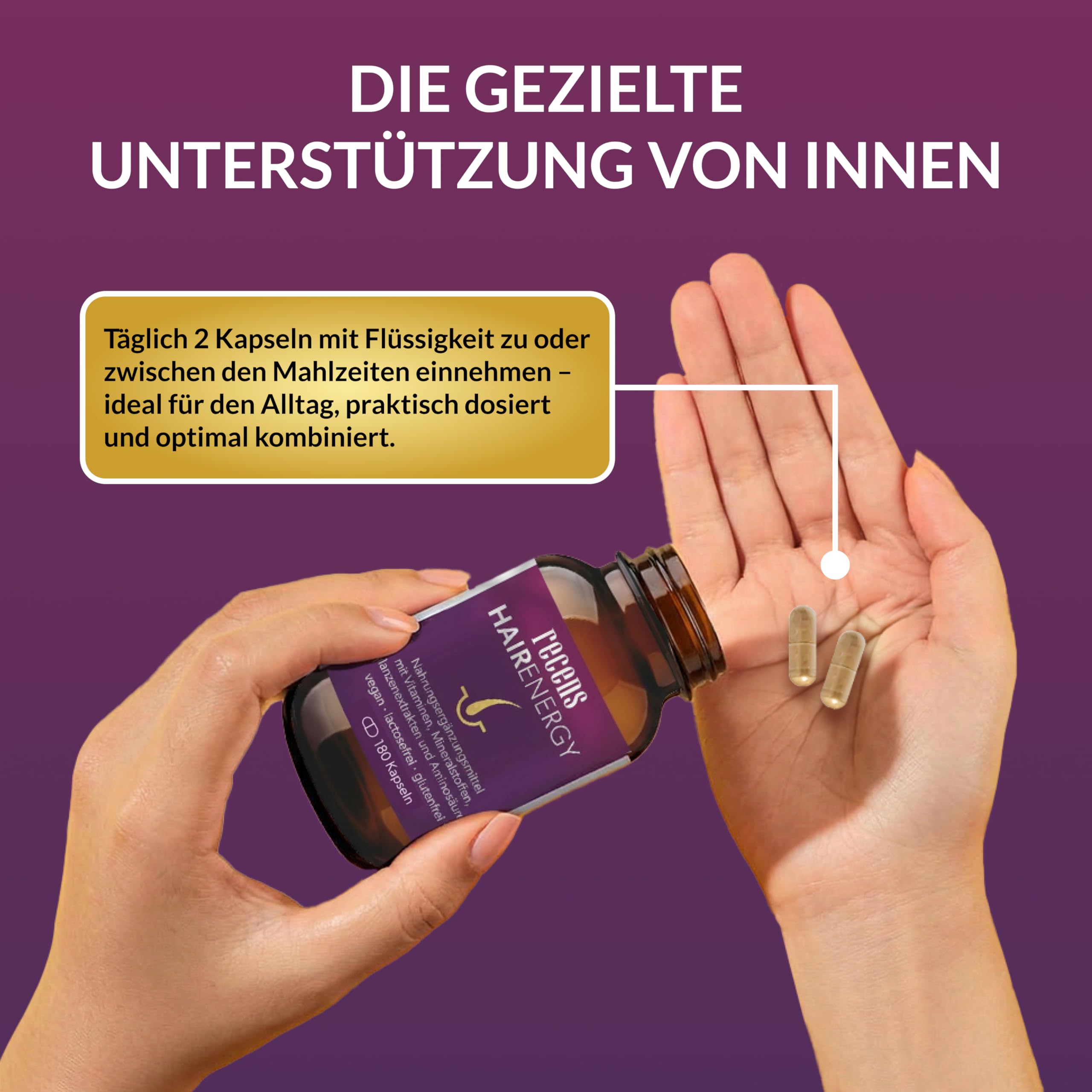 recens Hair Energy – Premium Haar-Vitamine mit Biotin, Zink, Selen, Aminosäuren & Pflanzenextrakten – Für die Erhaltung normaler Haare – vom Apotheker entwickelt – 180 Kapseln (3 Monate)