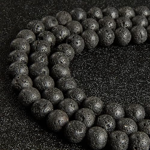 Miniatura 3 de 45 cuentas de lava negra natural de 0.315 pulgadas (0.315 in), cuentas redondas sueltas para la fabricación de joyas
