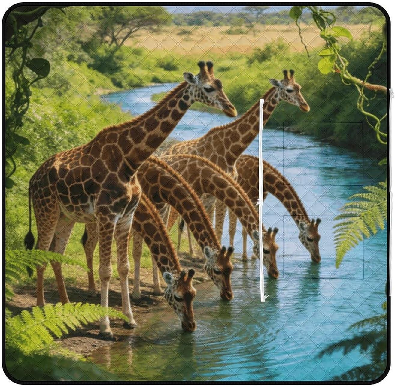 Riverbank Deer Reflections Picnic Blanket with Zipper Water Resistant Sand Free Picnic Mat Washable Foldable Easy Carry Beach Blanket for Lawn Beach Hiking Camping