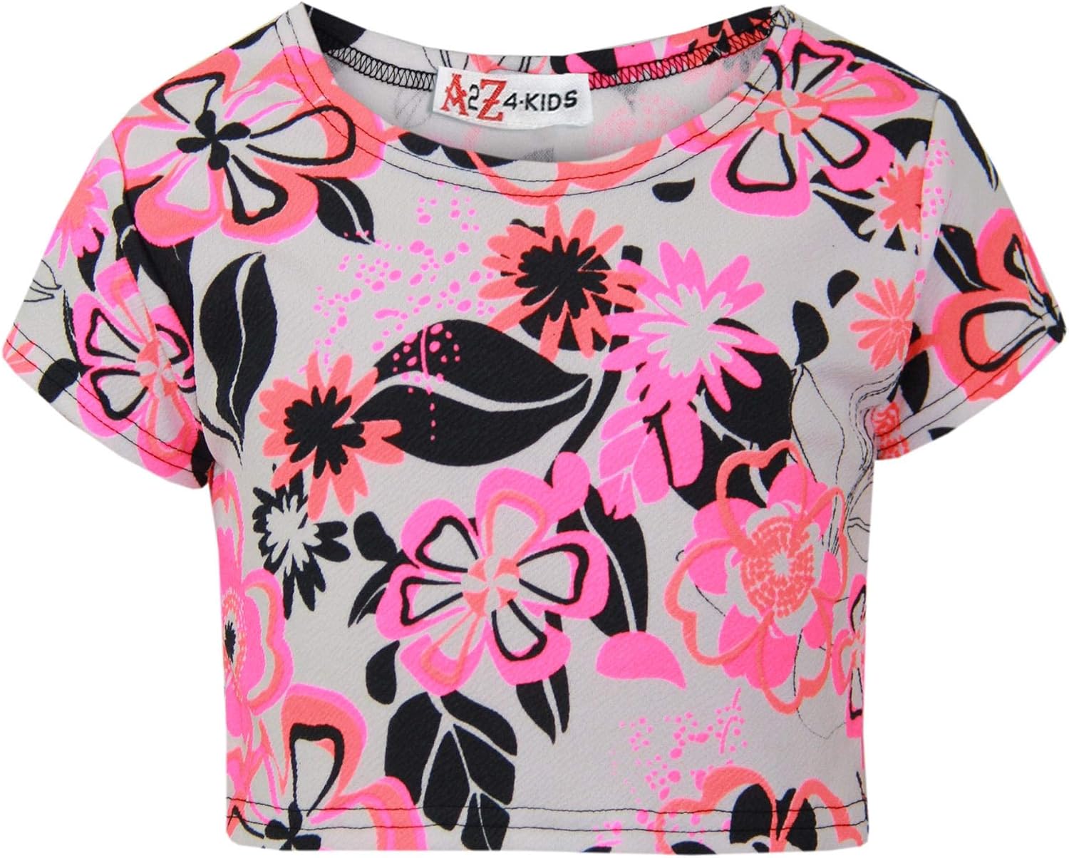 Kids Girls Crop Top & Shorts Neon Pink Floral Fashion Summer Outfit Short Sets